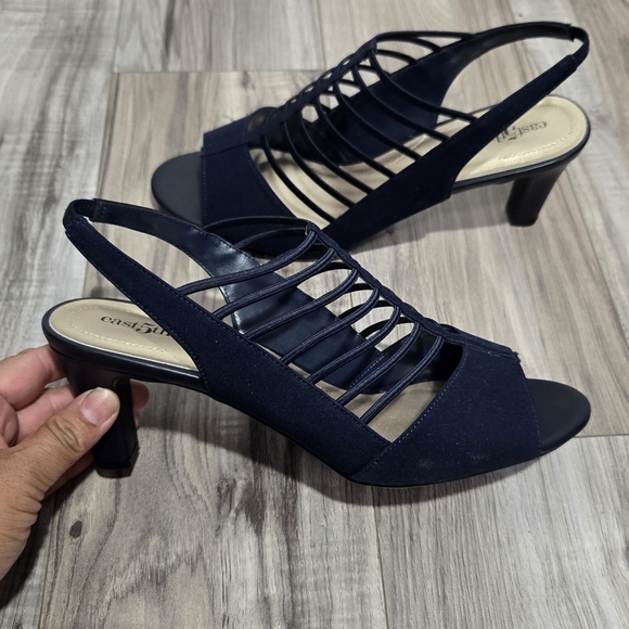 East 5th Womens Neville Round Peep Toe Block Heel Pumps New Sz 10 No Box Blue - Picture 4 of 13